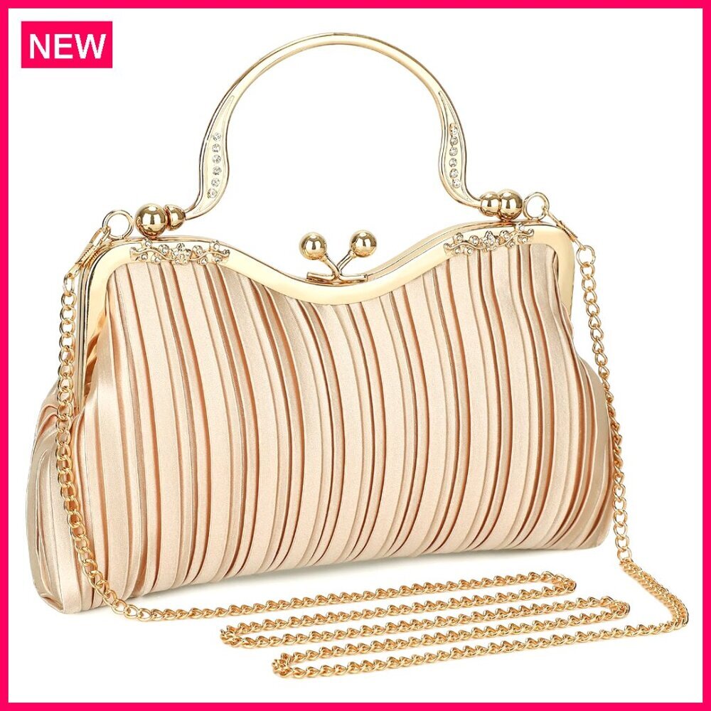 Vintage Satin Clutch Evening Bag with Removable Chain for Prom Wedding